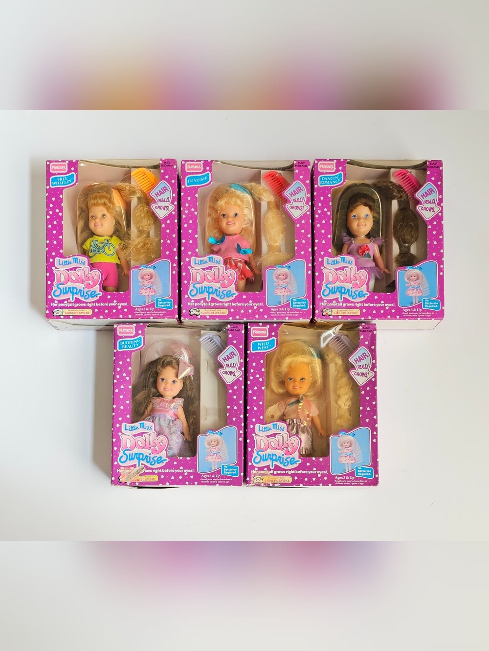 Vintage 1989 Playskool Little Miss Dolly Surprise Dolls Lot of 5 Growing Hair